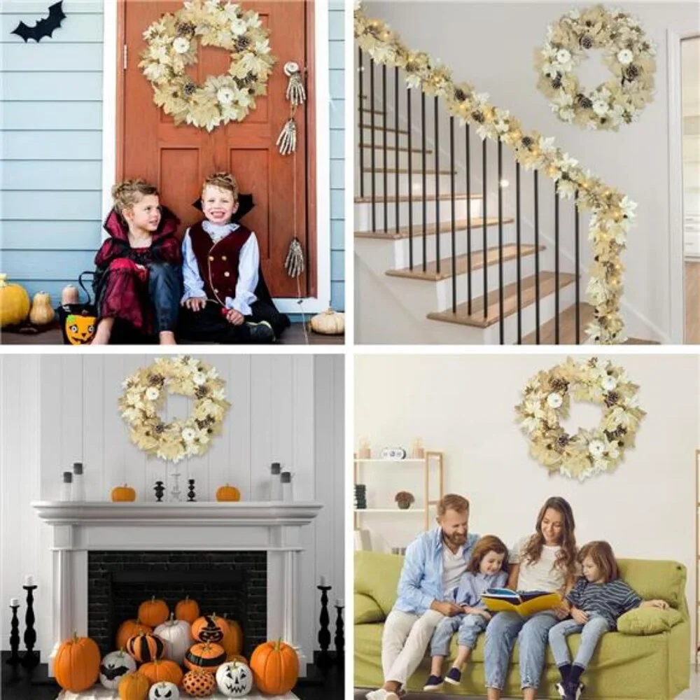 Fall Wreath with Lights 22 Inch - Fall Wreaths for Front Door Thanksgiving
